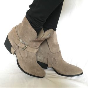 Tan Suede Western Buckle Booties Size 7.5